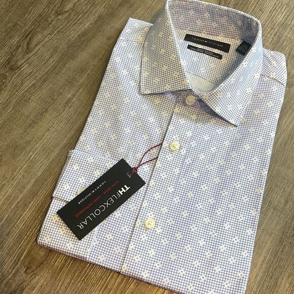 Tommy Hilfiger Printed Cotton-Blend Slim Dress Shirt-BLUE-15.5-34/35 - Picture 3 of 4